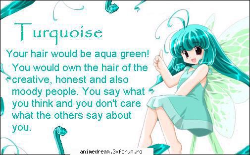 what anime haircolot would you have? turquoise hair! famous turquoise heads: bulma from dbz and no te importa